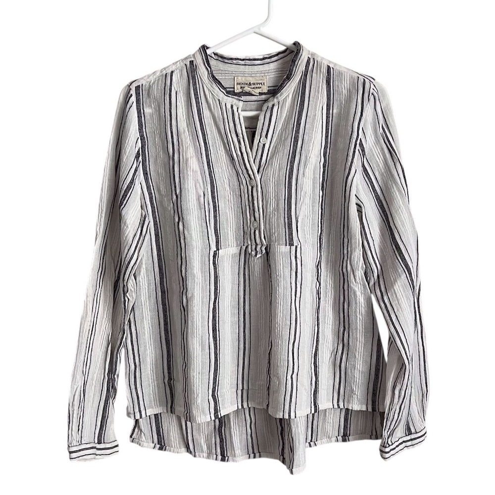 Ralph Lauren Denim & Supply White Stripe Blouse Coastal Western Neutral Medium